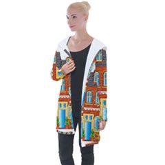 City Buildings Brick Architecture Longline Hooded Cardigan by Simbadda