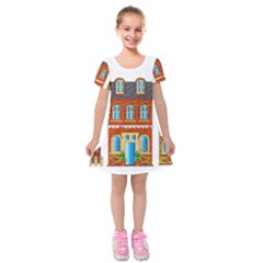 City Buildings Brick Architecture Kids  Short Sleeve Velvet Dress by Simbadda