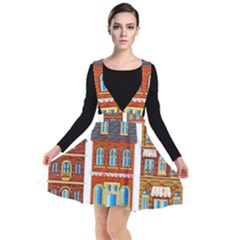 City Buildings Brick Architecture Plunge Pinafore Dress by Simbadda