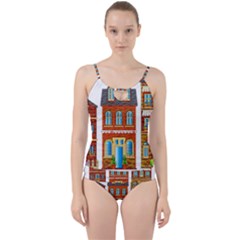 City Buildings Brick Architecture Cut Out Top Tankini Set by Simbadda