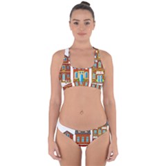 City Buildings Brick Architecture Cross Back Hipster Bikini Set by Simbadda