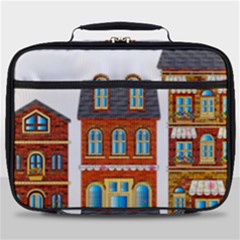 City Buildings Brick Architecture Full Print Lunch Bag by Simbadda