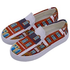 City Buildings Brick Architecture Kids  Canvas Slip Ons by Simbadda