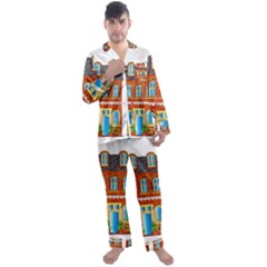 City Buildings Brick Architecture Men s Satin Pajamas Long Pants Set by Simbadda