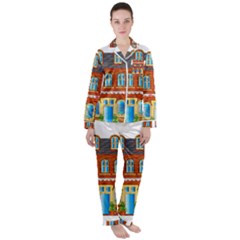 City Buildings Brick Architecture Satin Long Sleeve Pyjamas Set by Simbadda