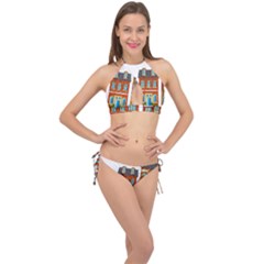 City Buildings Brick Architecture Cross Front Halter Bikini Set by Simbadda