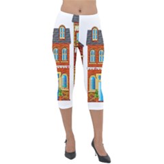 City Buildings Brick Architecture Lightweight Velour Capri Leggings  by Simbadda