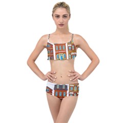 City Buildings Brick Architecture Layered Top Bikini Set by Simbadda