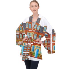 City Buildings Brick Architecture Long Sleeve Velvet Kimono  by Simbadda