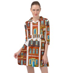 City Buildings Brick Architecture Mini Skater Shirt Dress by Simbadda