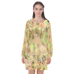 Flowers Color Colorful Watercolour Long Sleeve Chiffon Shift Dress 