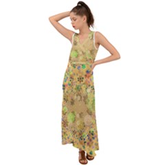 Flowers Color Colorful Watercolour V-neck Chiffon Maxi Dress