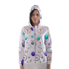 Shapes Stars Moon Sun Pattern Women s Hooded Windbreaker by Simbadda