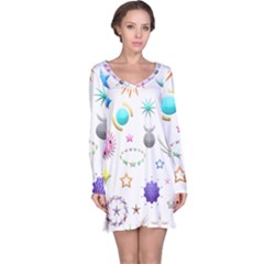 Shapes Stars Moon Sun Pattern Long Sleeve Nightdress by Simbadda