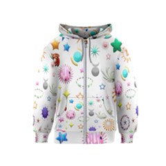 Shapes Stars Moon Sun Pattern Kids  Zipper Hoodie by Simbadda