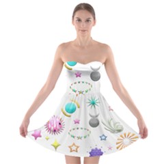 Shapes Stars Moon Sun Pattern Strapless Bra Top Dress by Simbadda