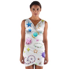 Shapes Stars Moon Sun Pattern Wrap Front Bodycon Dress by Simbadda