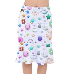 Shapes Stars Moon Sun Pattern Short Mermaid Skirt by Simbadda