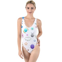 Shapes Stars Moon Sun Pattern High Leg Strappy Swimsuit by Simbadda