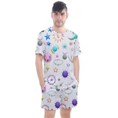 Shapes Stars Moon Sun Pattern Men s Mesh Tee And Shorts Set