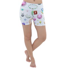 Shapes Stars Moon Sun Pattern Lightweight Velour Yoga Shorts by Simbadda