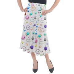 Shapes Stars Moon Sun Pattern Midi Mermaid Skirt