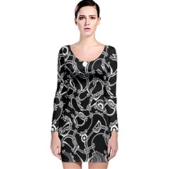 Unfinishedbusiness Black On White Long Sleeve Velvet Bodycon Dress