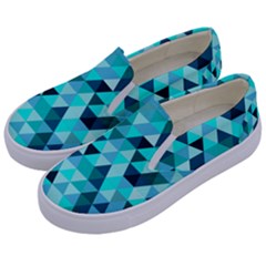 Teal Triangles Pattern Kids  Canvas Slip Ons by LoolyElzayat