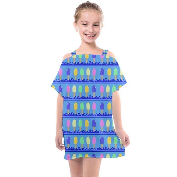 Ice Cream Bar Pattern Kids  One Piece Chiffon Dress