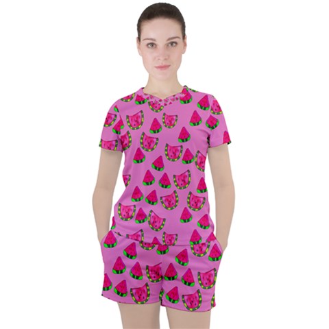 Watermelons Pattern Women s Tee And Shorts Set by bloomingvinedesign