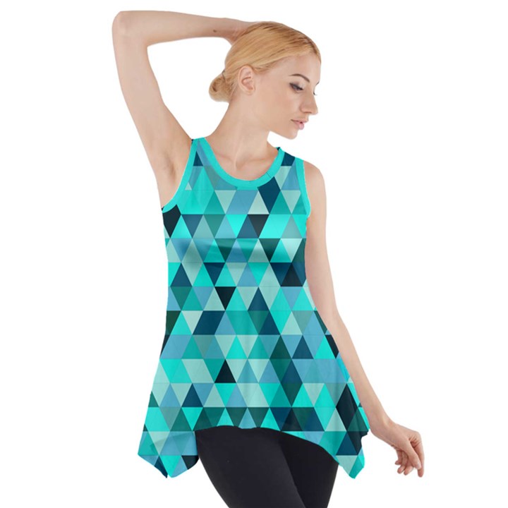 Teal Triangles Pattern Side Drop Tank Tunic