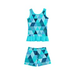 Teal Triangles Pattern Kids  Boyleg Swimsuit by LoolyElzayat