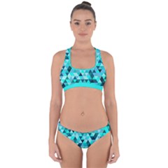 Teal Triangles Pattern Cross Back Hipster Bikini Set by LoolyElzayat