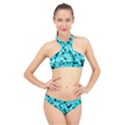 Teal Triangles Pattern High Neck Bikini Set View1