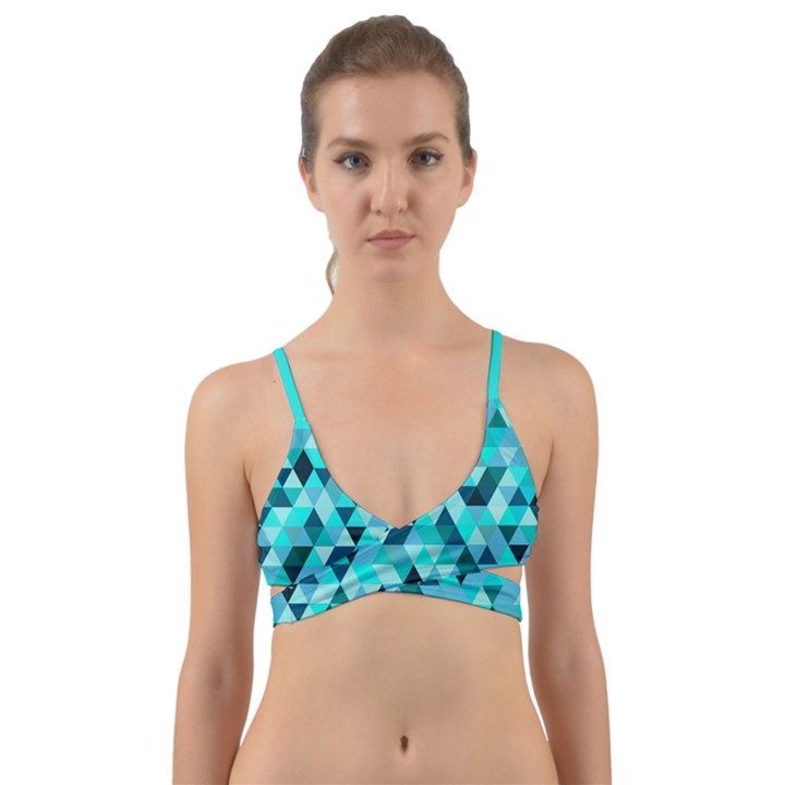 Teal Triangles Pattern Wrap Around Bikini Top