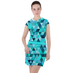 Teal Triangles Pattern Drawstring Hooded Dress by LoolyElzayat