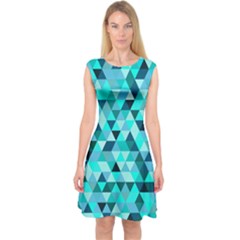 Teal Triangles Pattern Capsleeve Midi Dress by LoolyElzayat