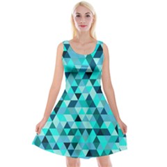 Teal Triangles Pattern Reversible Velvet Sleeveless Dress by LoolyElzayat