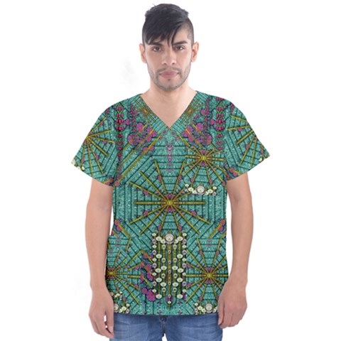 The Most Beautiful Rain Over The Stars And Earth Men s V-neck Scrub Top by pepitasart