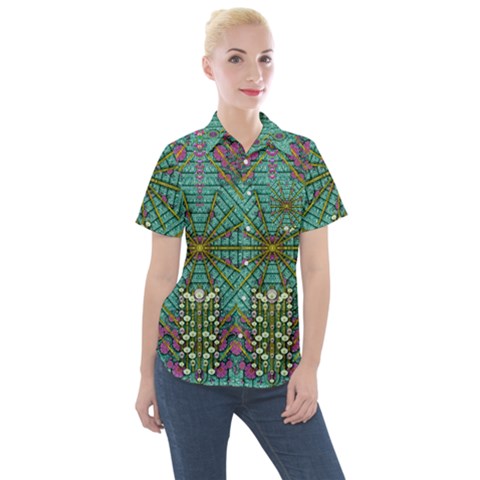 The Most Beautiful Rain Over The Stars And Earth Women s Short Sleeve Pocket Shirt by pepitasart