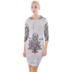 Elegant Decorative Mandala Design Quarter Sleeve Hood Bodycon Dress by FantasyWorld7