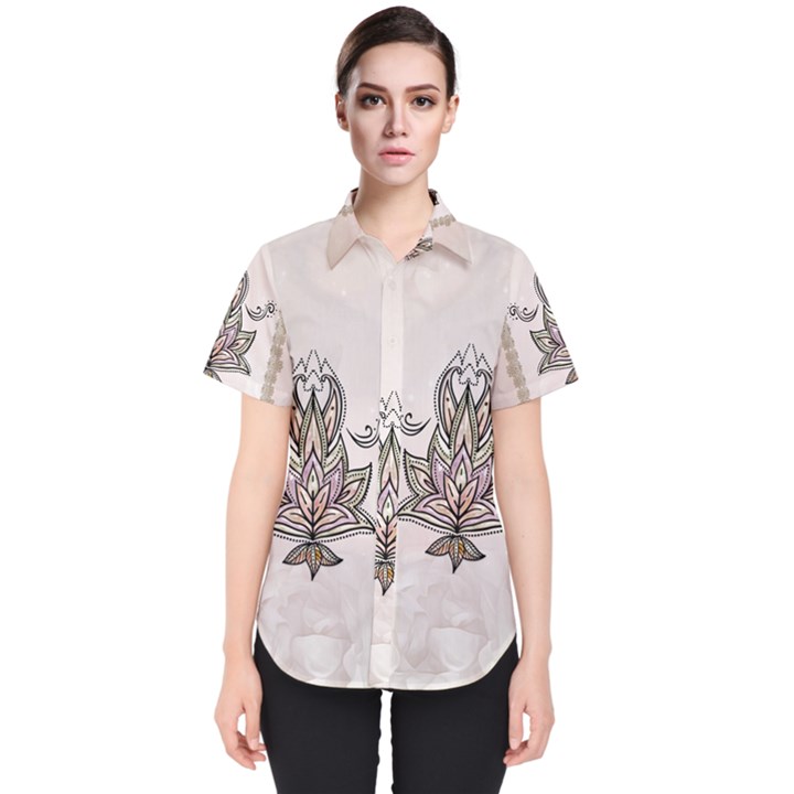 Elegant Decorative Mandala Design Women s Short Sleeve Shirt