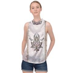 Elegant Decorative Mandala Design High Neck Satin Top by FantasyWorld7