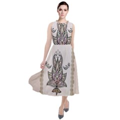 Elegant Decorative Mandala Design Round Neck Boho Dress