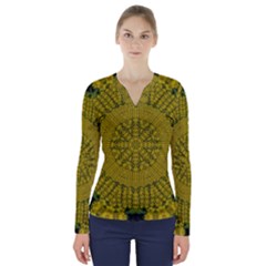 Flowers In Yellow For Love Of The Nature V-neck Long Sleeve Top by pepitasart