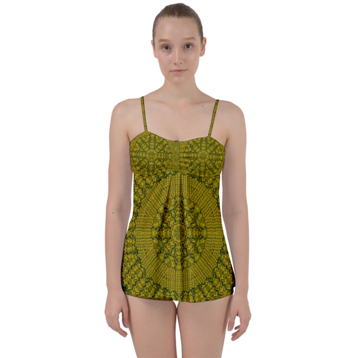 Flowers In Yellow For Love Of The Nature Babydoll Tankini Set