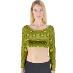 Flower Island With A Sunrise So Peaceful Long Sleeve Crop Top by pepitasart