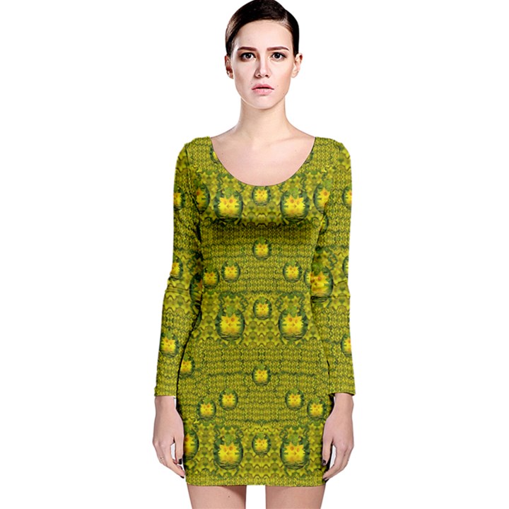 Flower Island With A Sunrise So Peaceful Long Sleeve Velvet Bodycon Dress