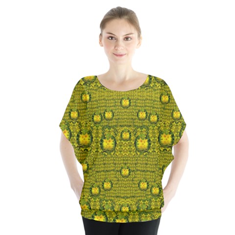 Flower Island With A Sunrise So Peaceful Batwing Chiffon Blouse by pepitasart