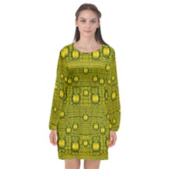 Flower Island With A Sunrise So Peaceful Long Sleeve Chiffon Shift Dress  by pepitasart